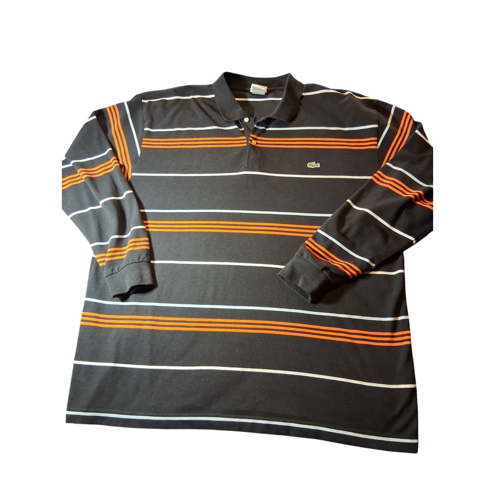 Lacoste Mens Long Sleeve Polo Shirt Black Orange White Striped Size 10 XXL 3XL